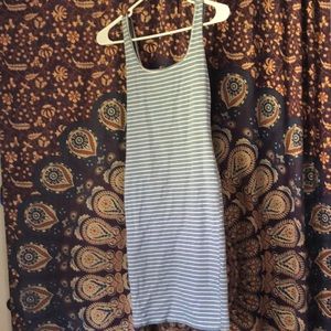 Baby Blue Striped Fitted Midi Dress